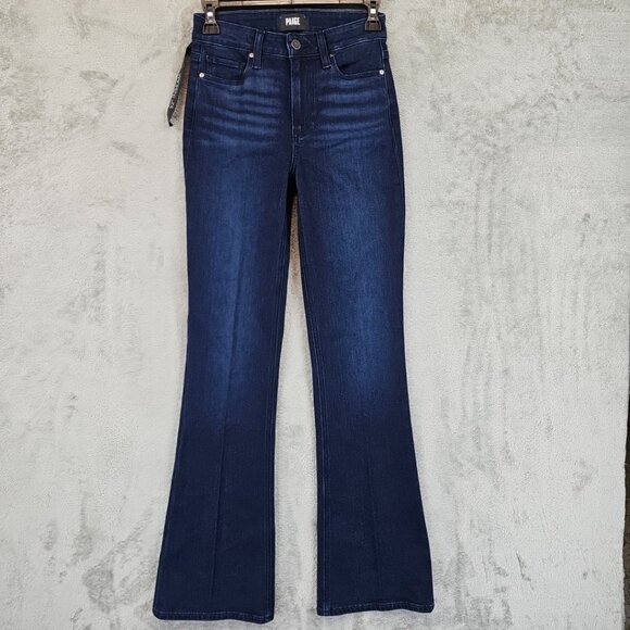 PAIGE Laurel Canyon High Rise Flare Jeans in Manifesto Womens Size 24 Dark Blue - Picture 6 of 16